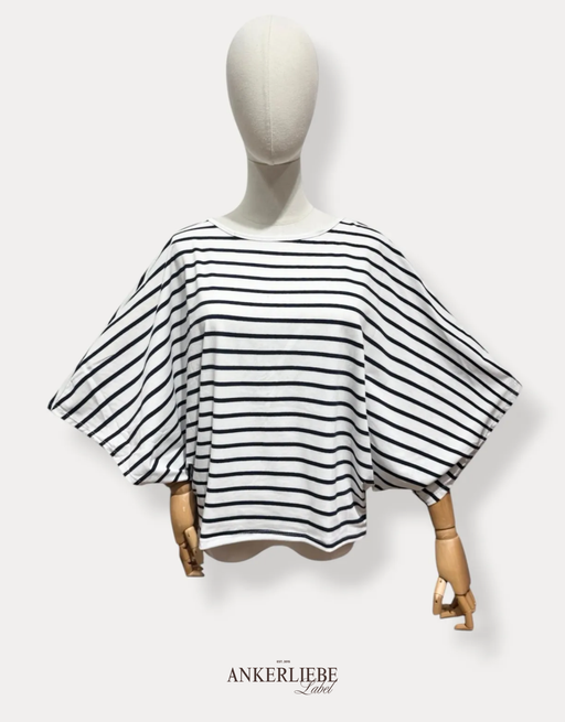 rückenfreies oversized shirt | weiß/blau