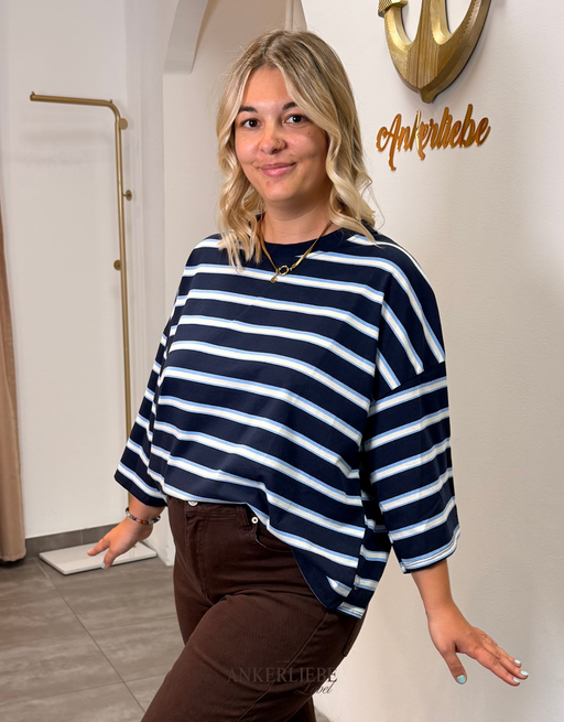 gestreiftes shirt mit masche am rücken | blau