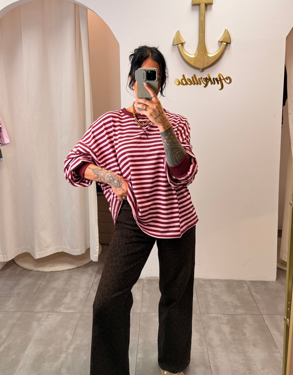 sweatshirt gestreift | rosa/burgund