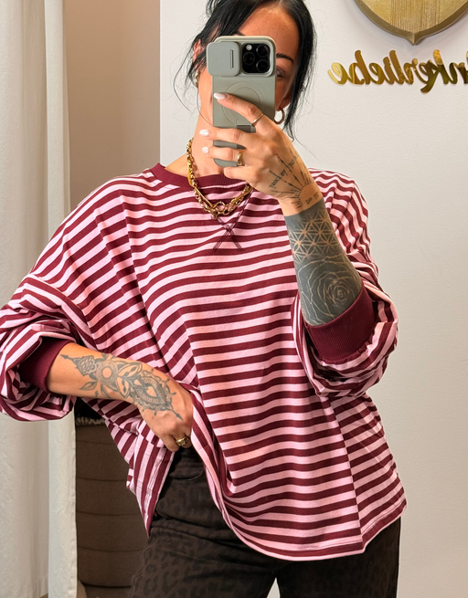 sweatshirt gestreift | rosa/burgund