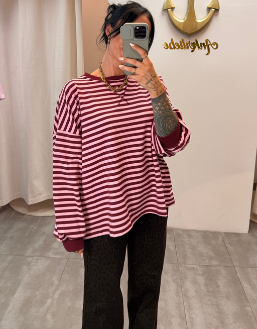 sweatshirt gestreift | rosa/burgund
