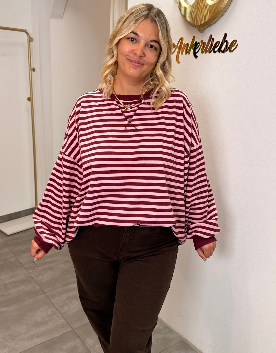 image sweatshirt gestreift | rosa/burgund
