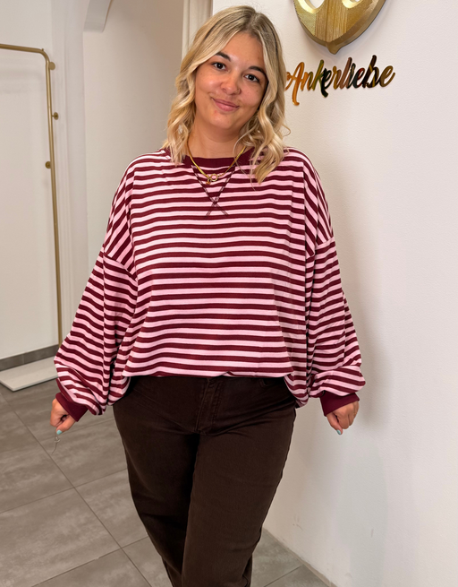sweatshirt gestreift | rosa/burgund
