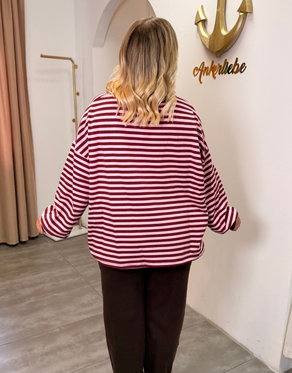 sweatshirt gestreift | rosa/burgund