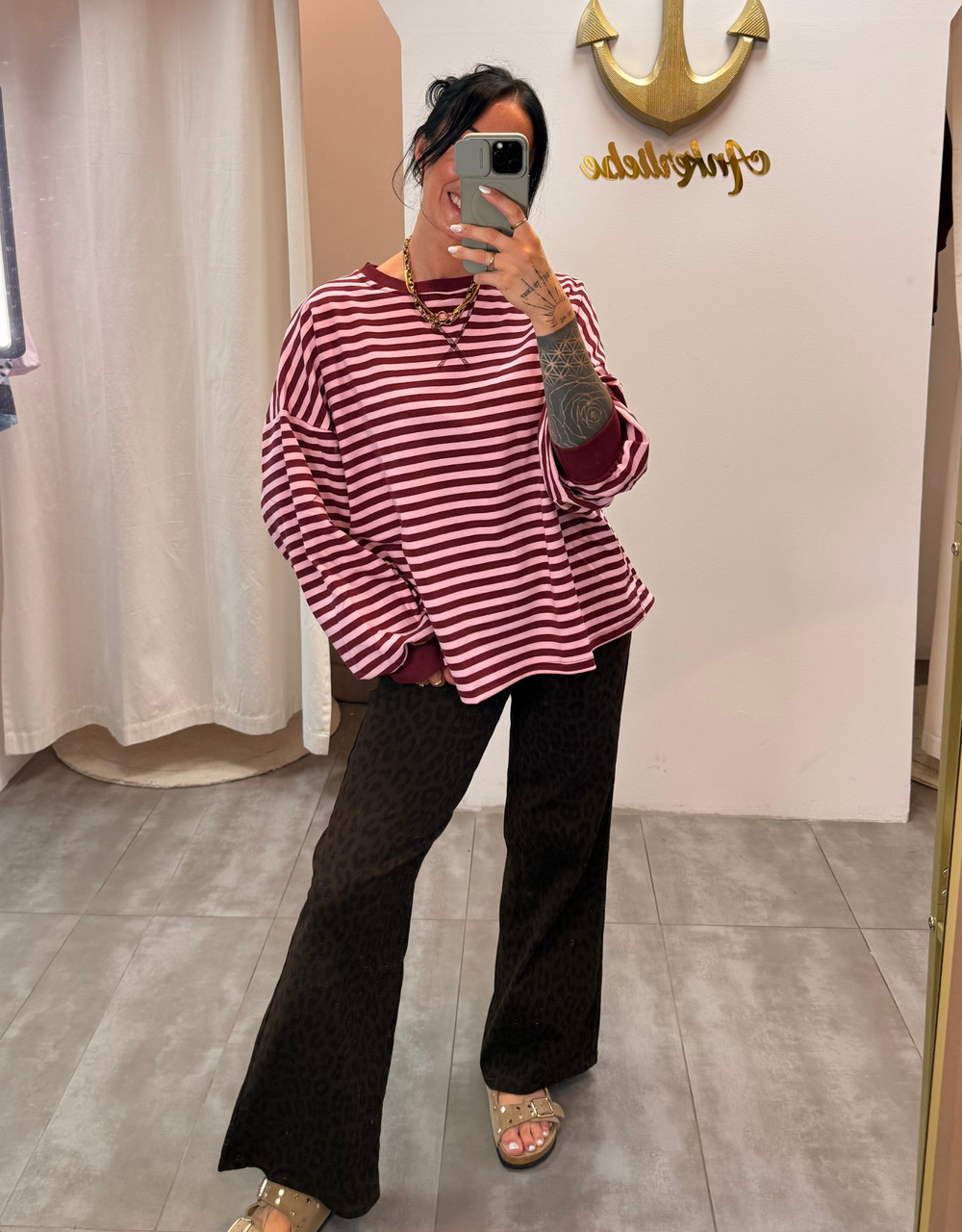 sweatshirt gestreift | rosa/burgund
