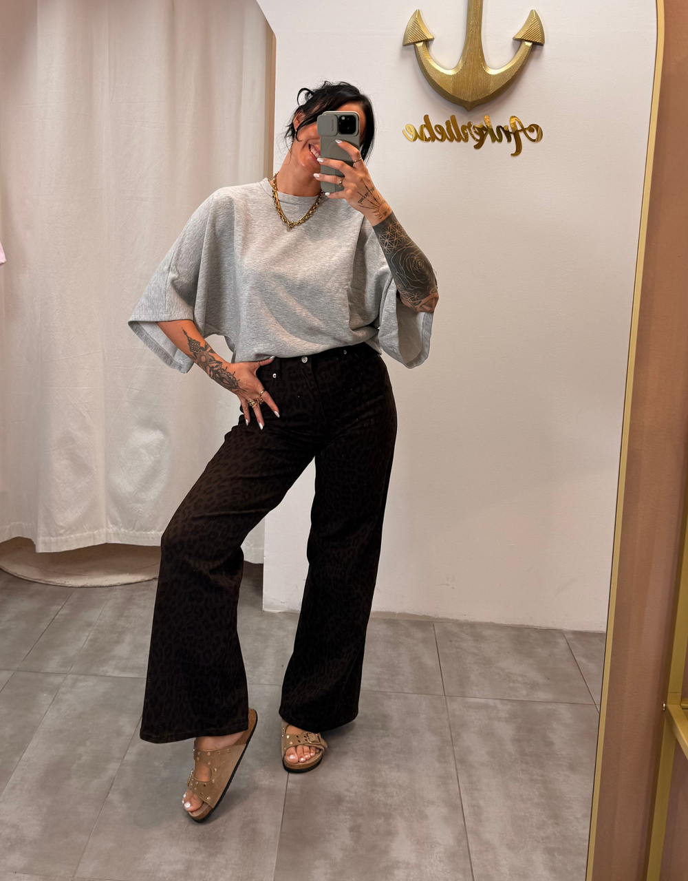 cotton perfect crop shirt | oversized | grau
