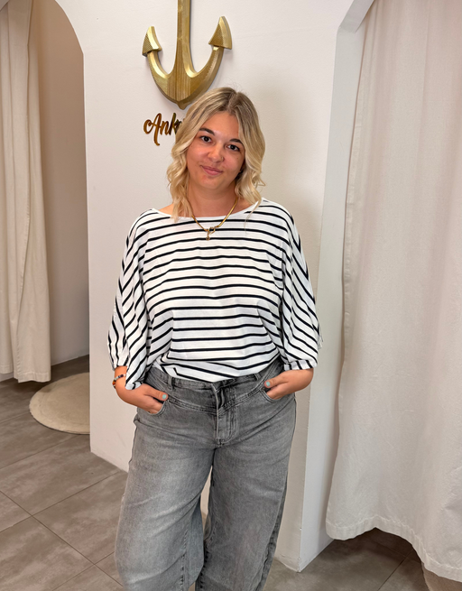 rückenfreies oversized shirt | weiß/blau