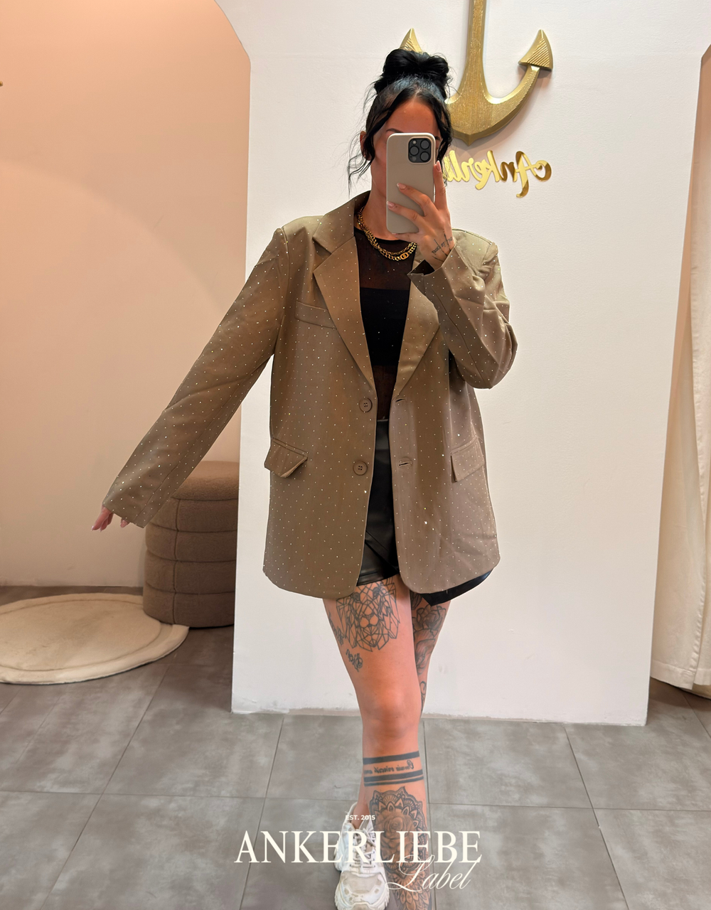 glitter statement blazer | taupe