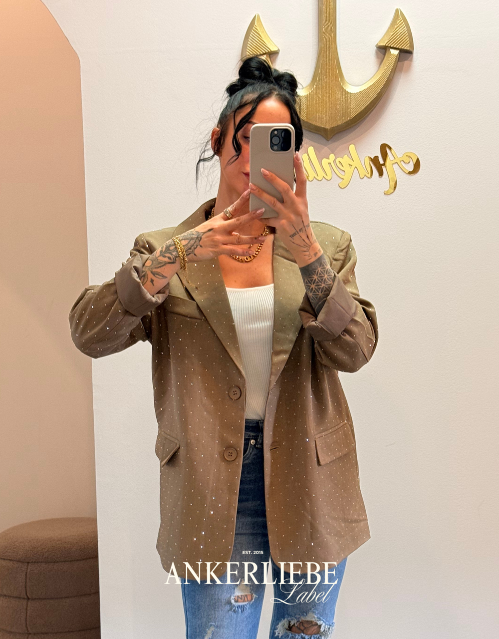 glitter statement blazer | taupe