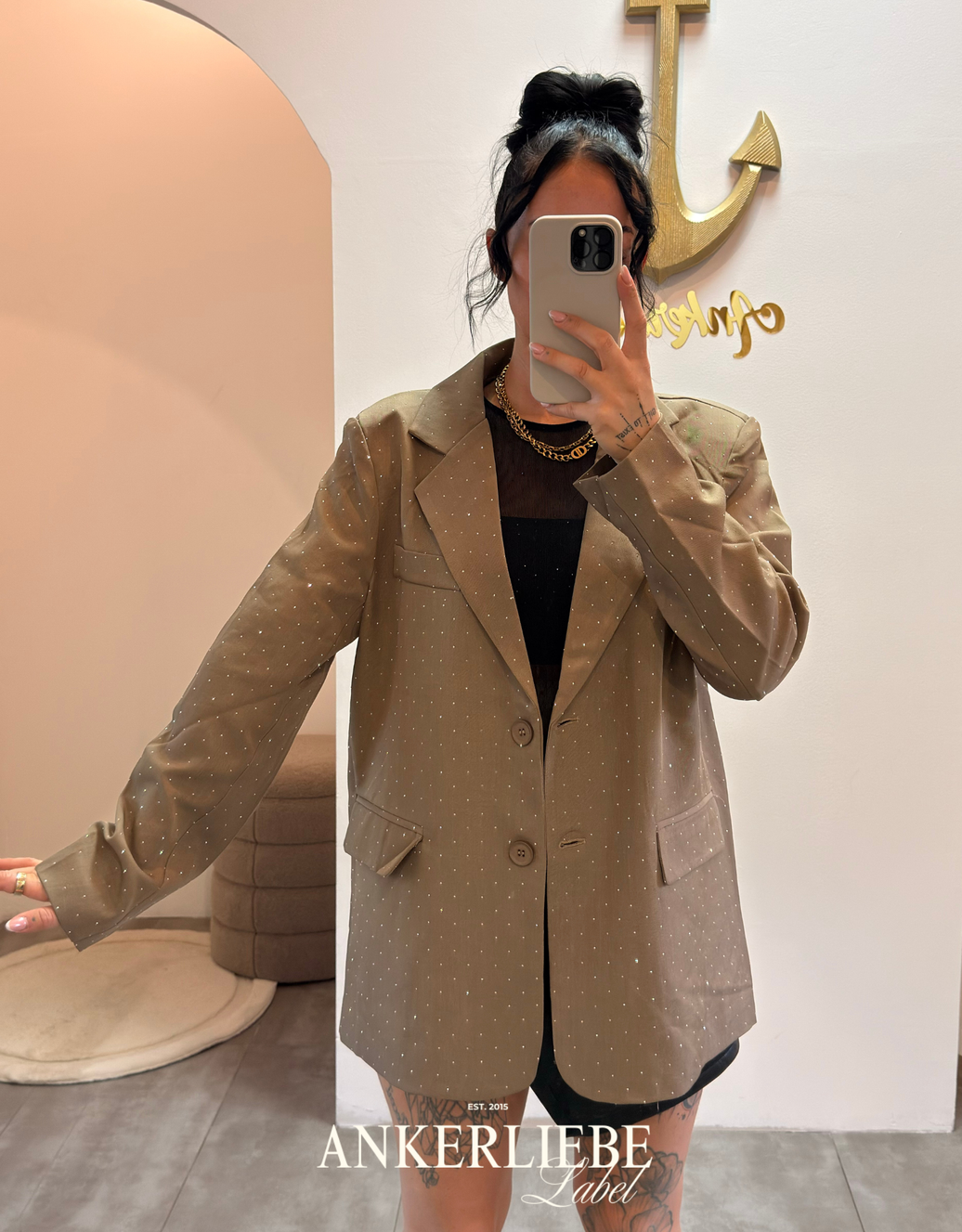 glitter statement blazer | taupe