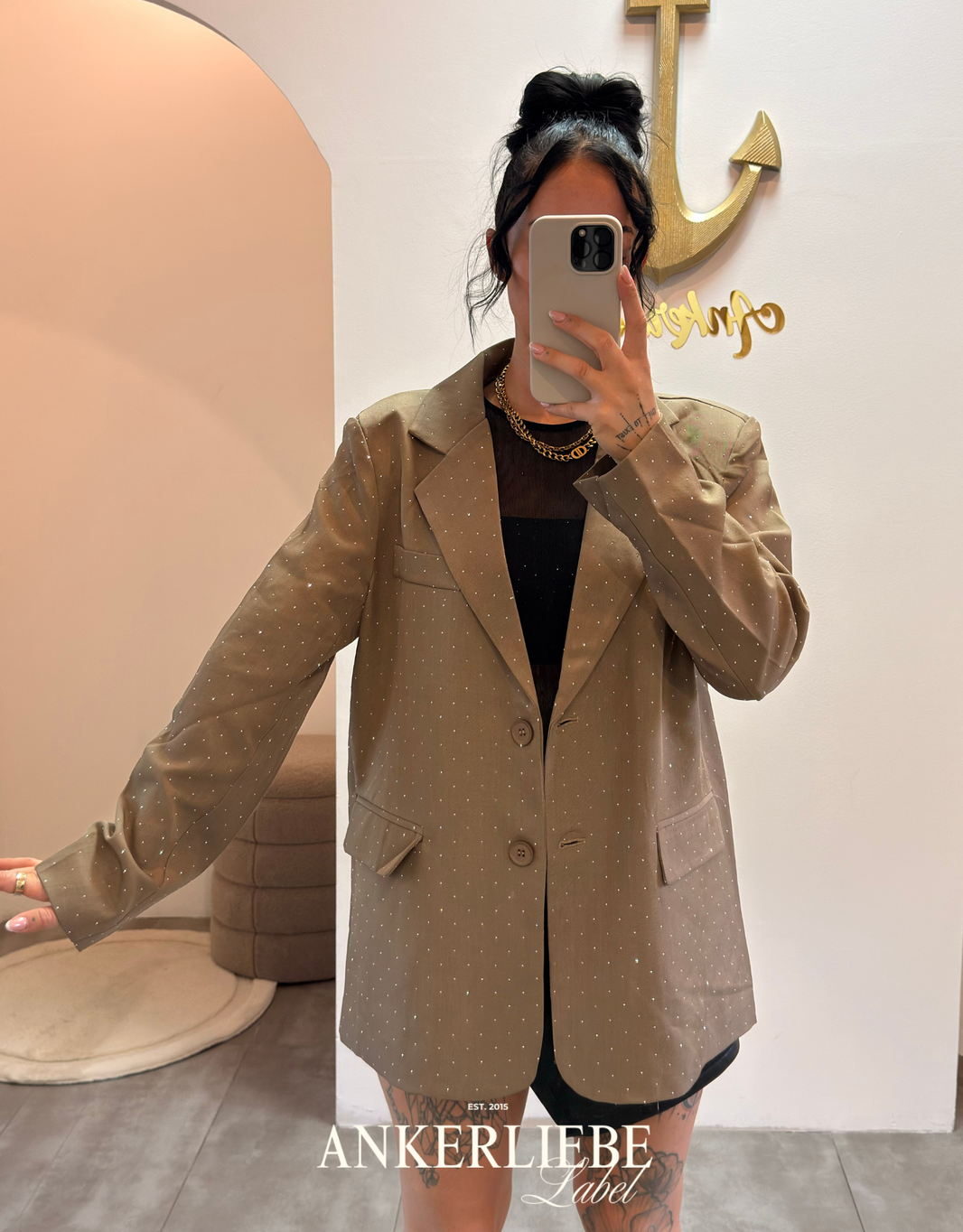 glitter statement blazer | taupe