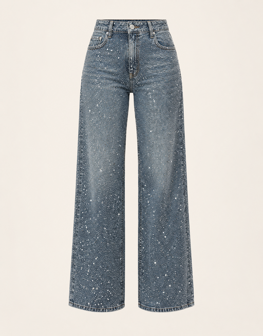 wide leg full strass vintage blue | soft denim