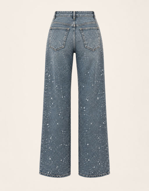 wide leg full strass vintage blue | soft denim