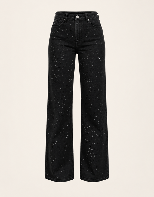 wide leg full strass schwarz | soft denim