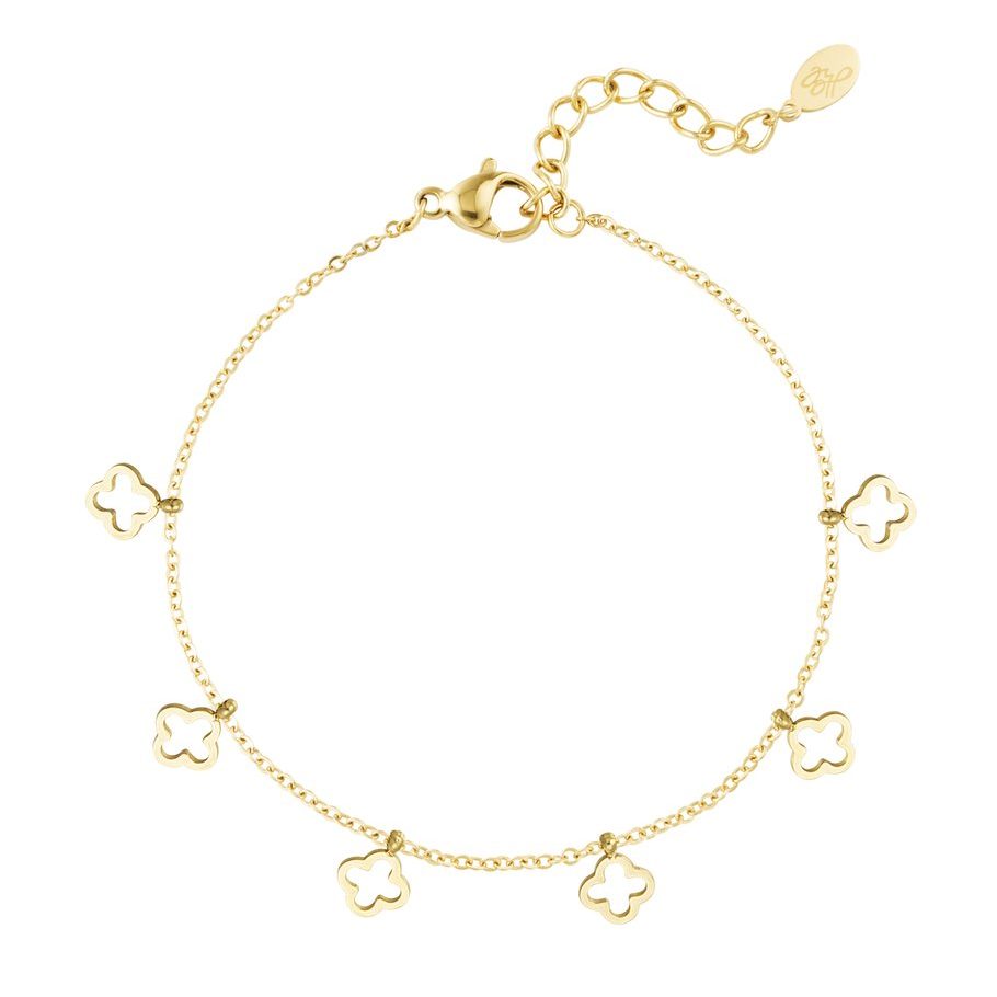 Goldene Armkette Mona Lou mit filigranen Kleeblatt-Anhängern – Edelstahl, wasserfest und zeitlos