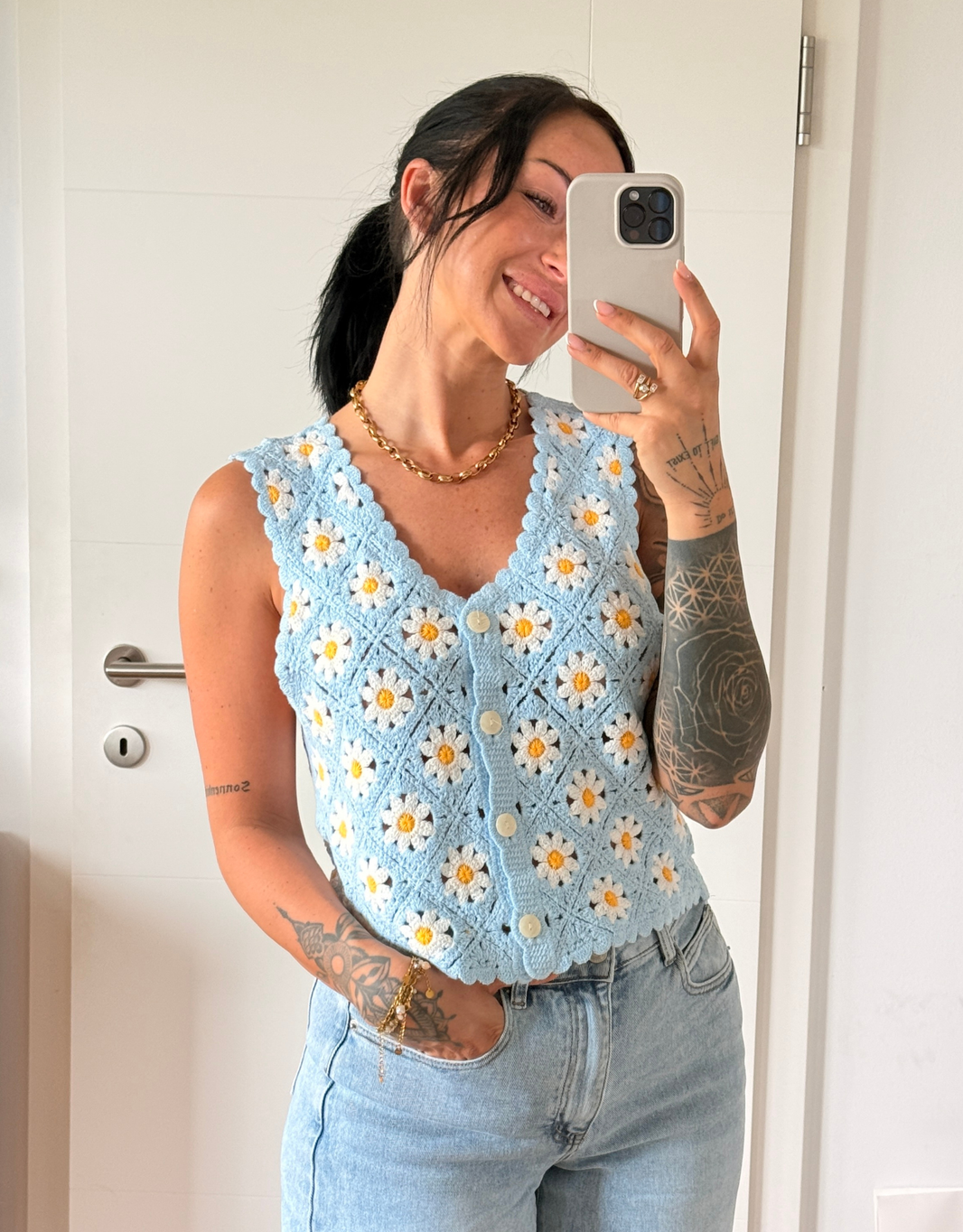 häkeltop margarithen | blau