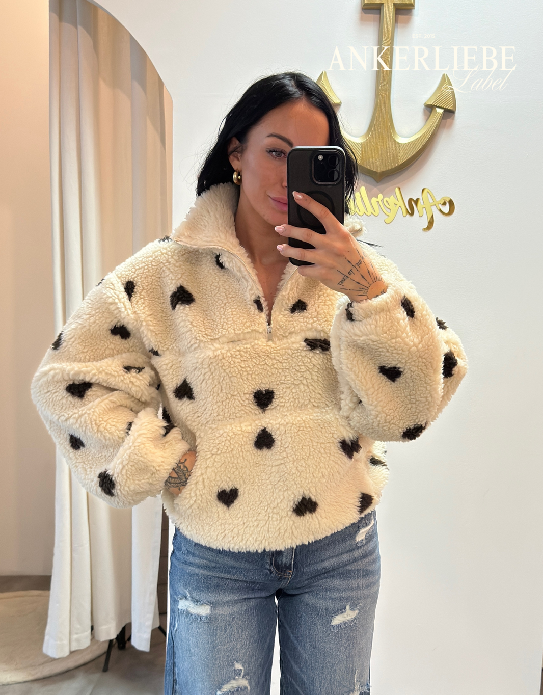 image Teddy Pullover mit Herzmuster | Cozy Look – Ankerliebe