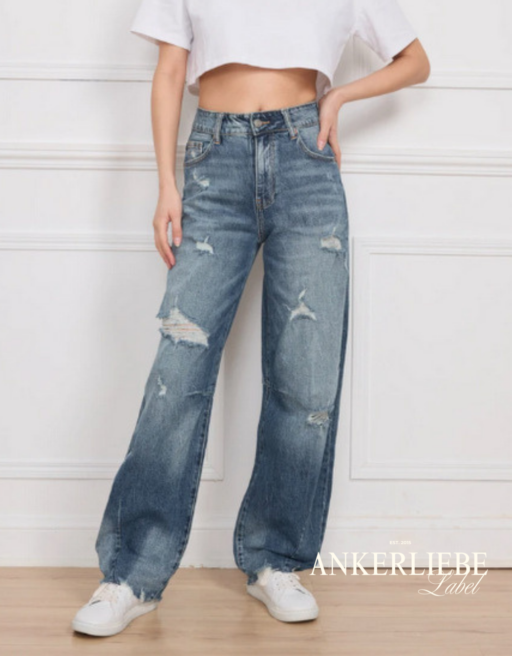 high rise ballon jean | denim destroyed