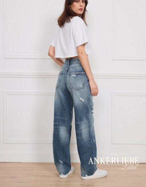 high rise ballon jean | denim destroyed