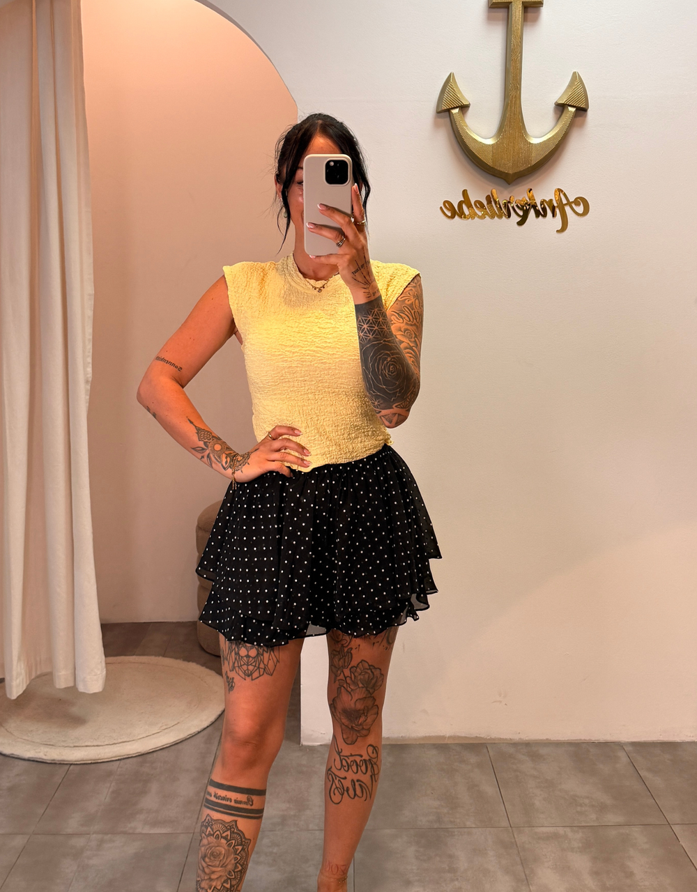 hosenrock gepunktet skort stretch | schwarz