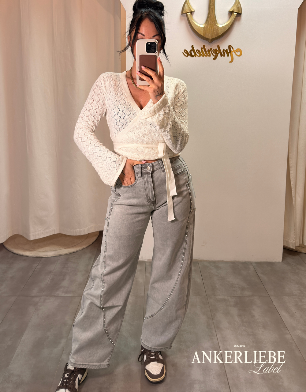 soft denim ballon jean | light grey stud