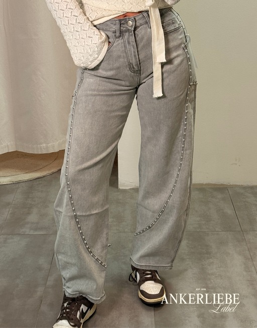 soft denim ballon jean | light grey stud
