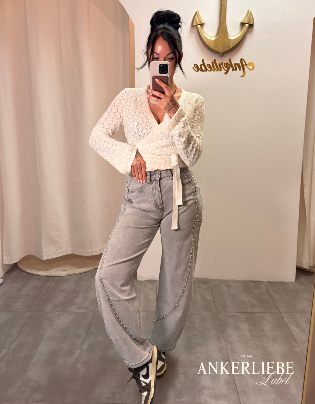 soft denim ballon jean | light grey stud