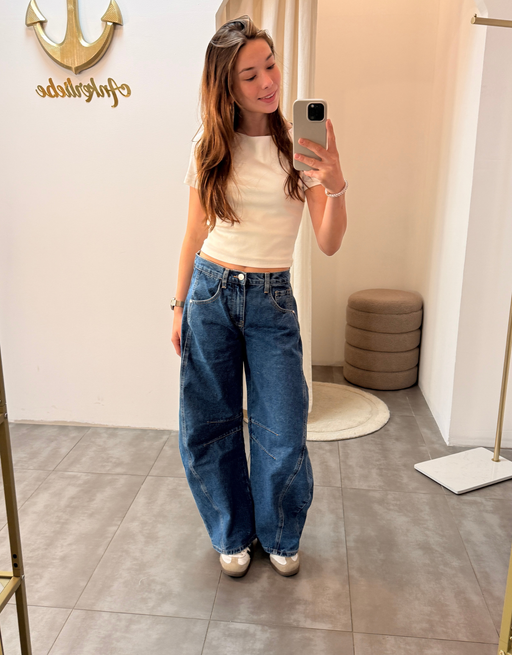 mid waist denim barrel jean | extra weit