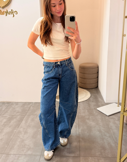 mid waist denim barrel jean | extra weit