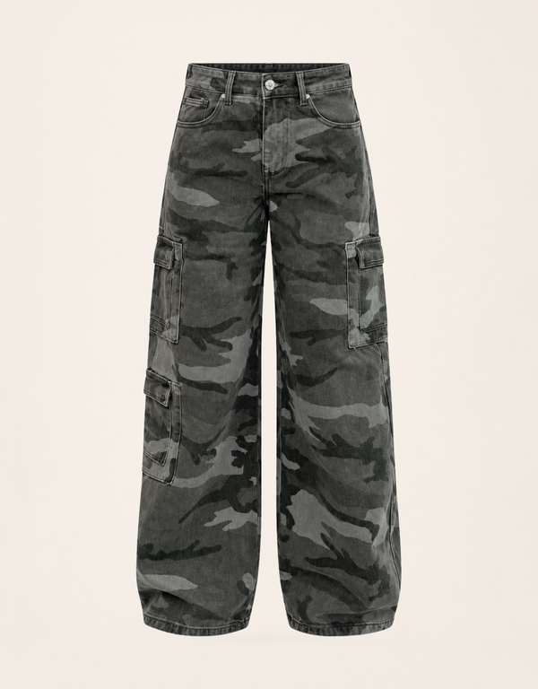 wide leg cargo jean | grey camouflage