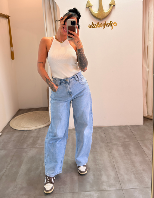 high rise ballon jean | summer blue
