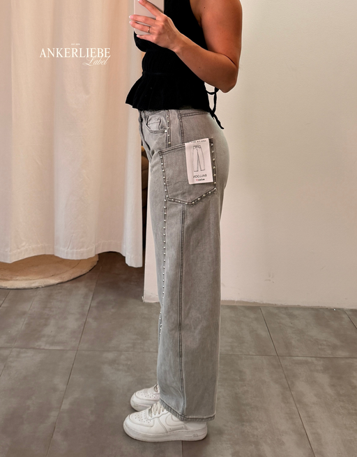 soft denim ballon jean | light grey stud