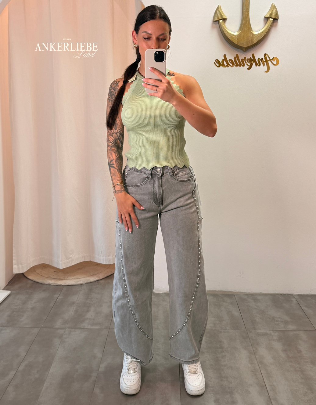 soft denim ballon jean | light grey stud