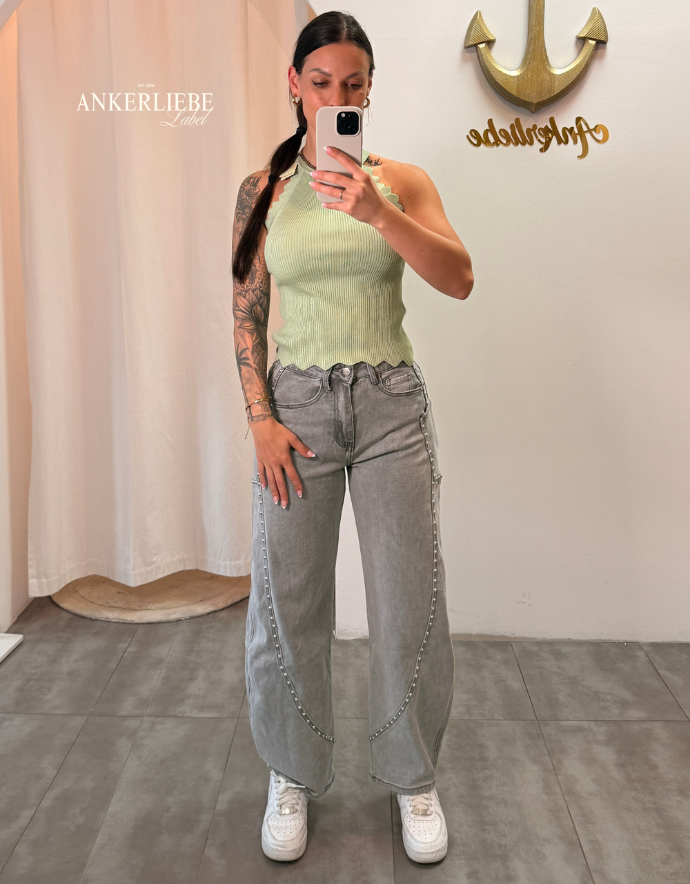 soft denim ballon jean | light grey stud