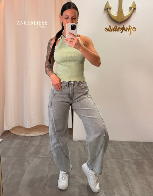 soft denim ballon jean | light grey stud