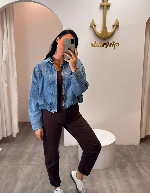 ballon denim jacke | bomber