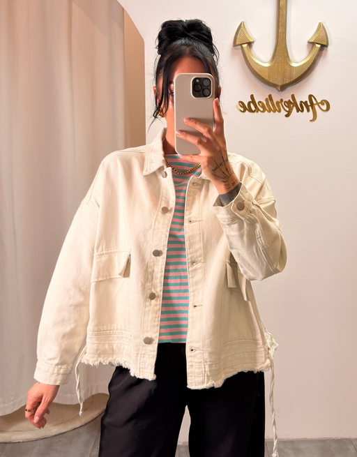 jeansjacke oversized mit kordelzug | creme