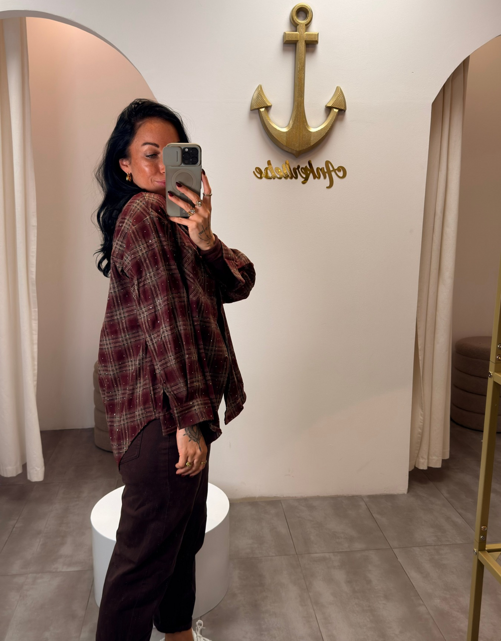 a little extra | karohemd mit strass in burgundy