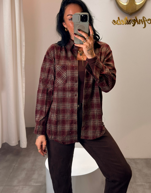 a little extra | karohemd mit strass in burgundy