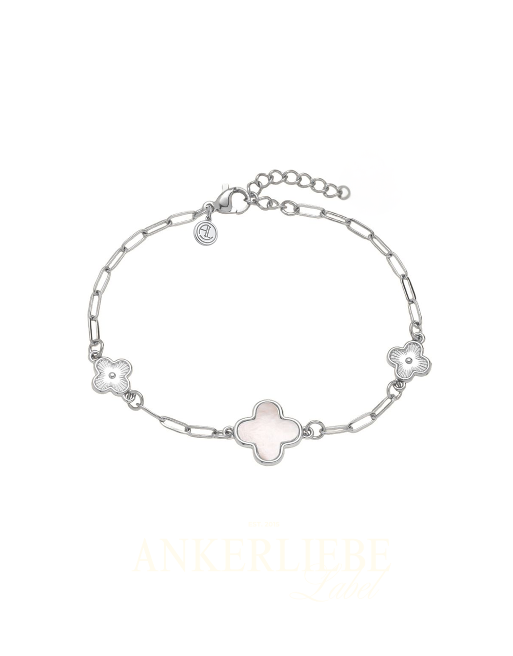 kleeblatt-armband mit perlmutt | gold und silber