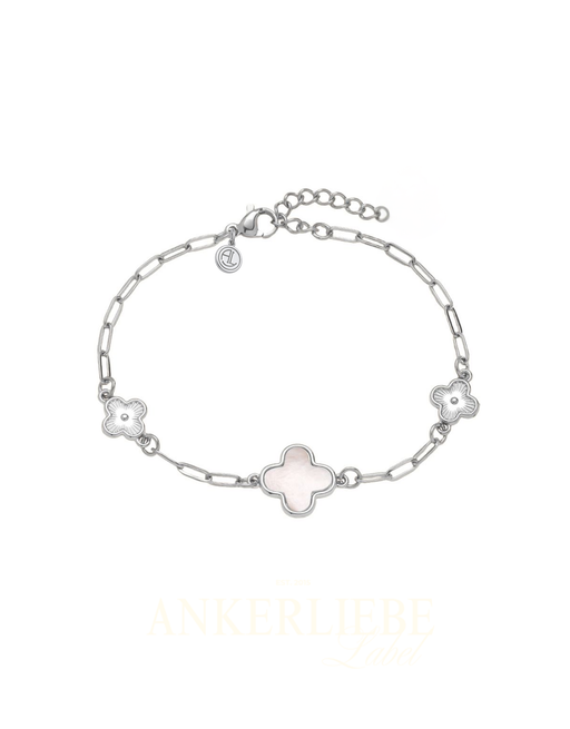 kleeblatt-armband mit perlmutt | gold und silber