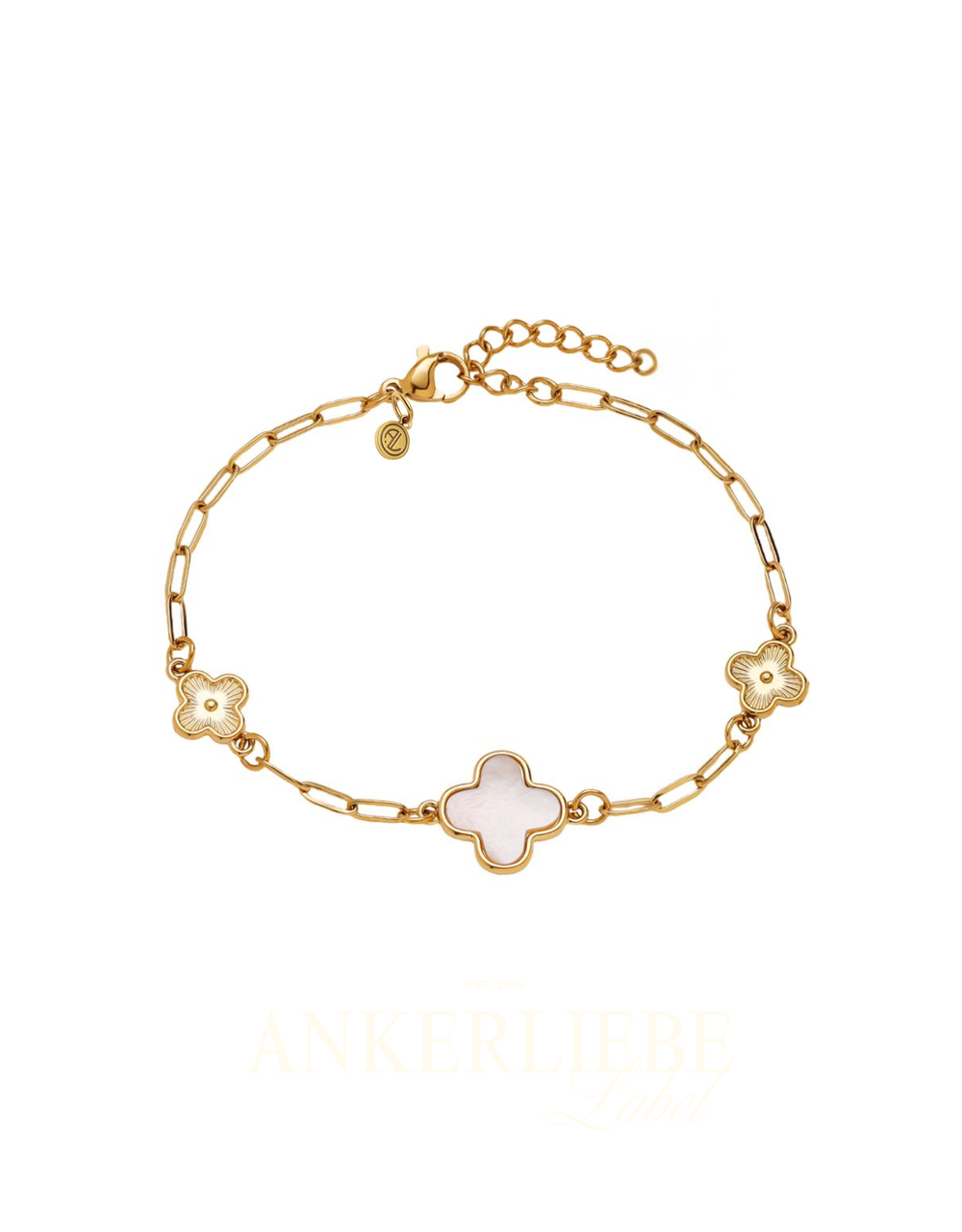 kleeblatt-armband mit perlmutt | gold und silber