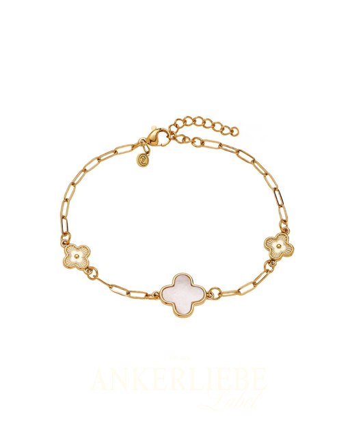 kleeblatt-armband mit perlmutt | gold und silber