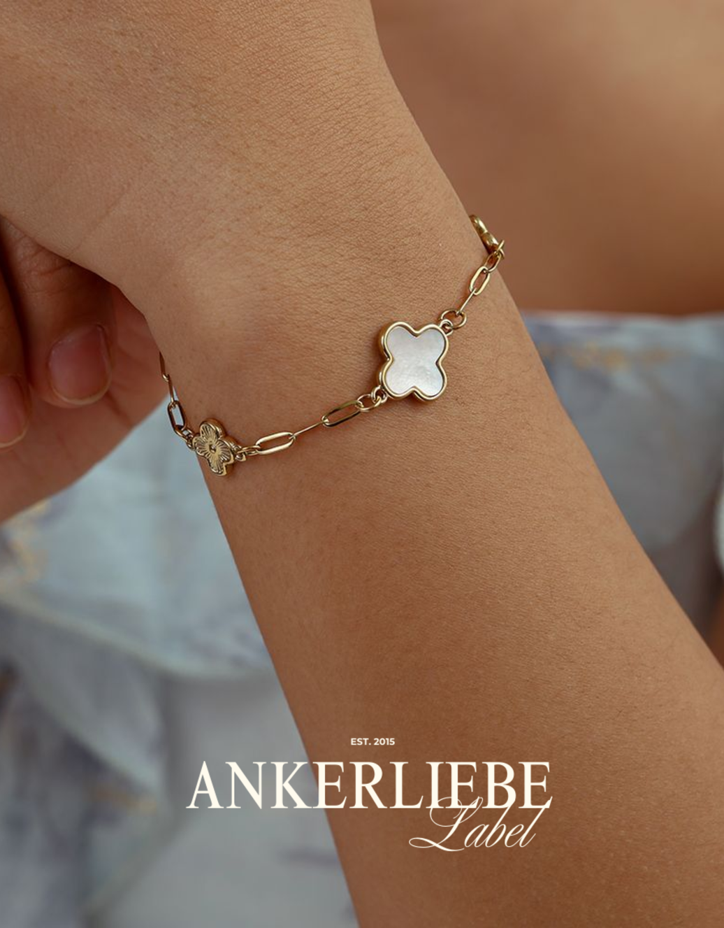kleeblatt-armband mit perlmutt | gold und silber