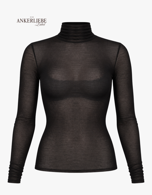 kaschmir shirt langarm mit rolli  | schwarz
