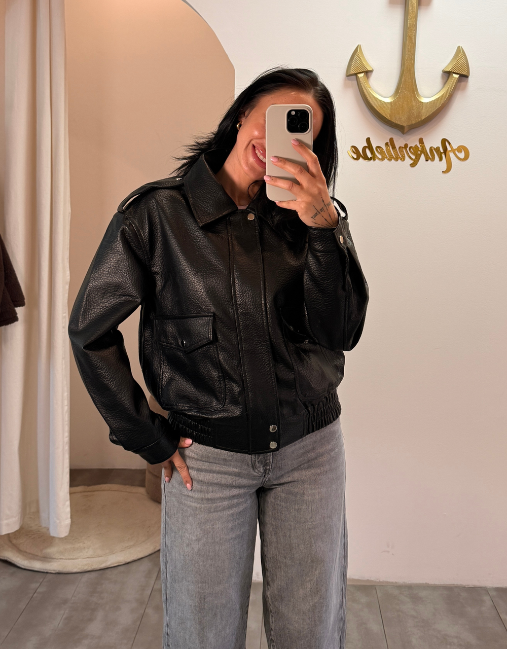 bomber lederjacke (vegan)  | schwarz
