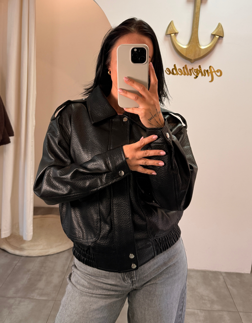 bomber lederjacke (vegan)  | schwarz
