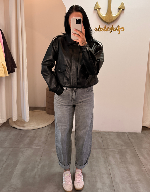 bomber lederjacke (vegan)  | schwarz