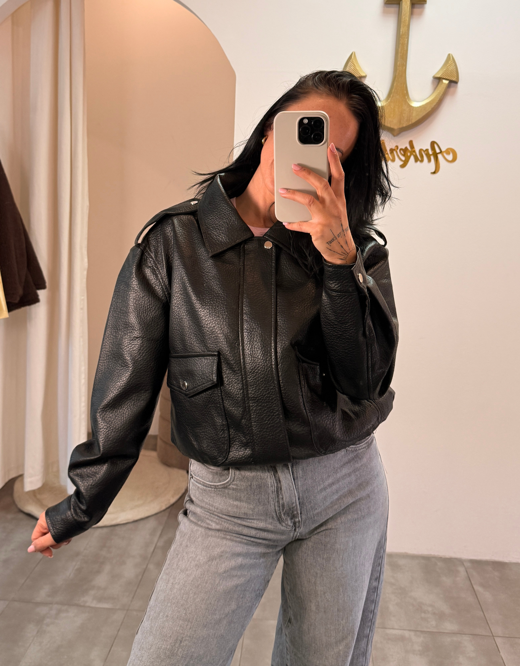 bomber lederjacke (vegan)  | schwarz