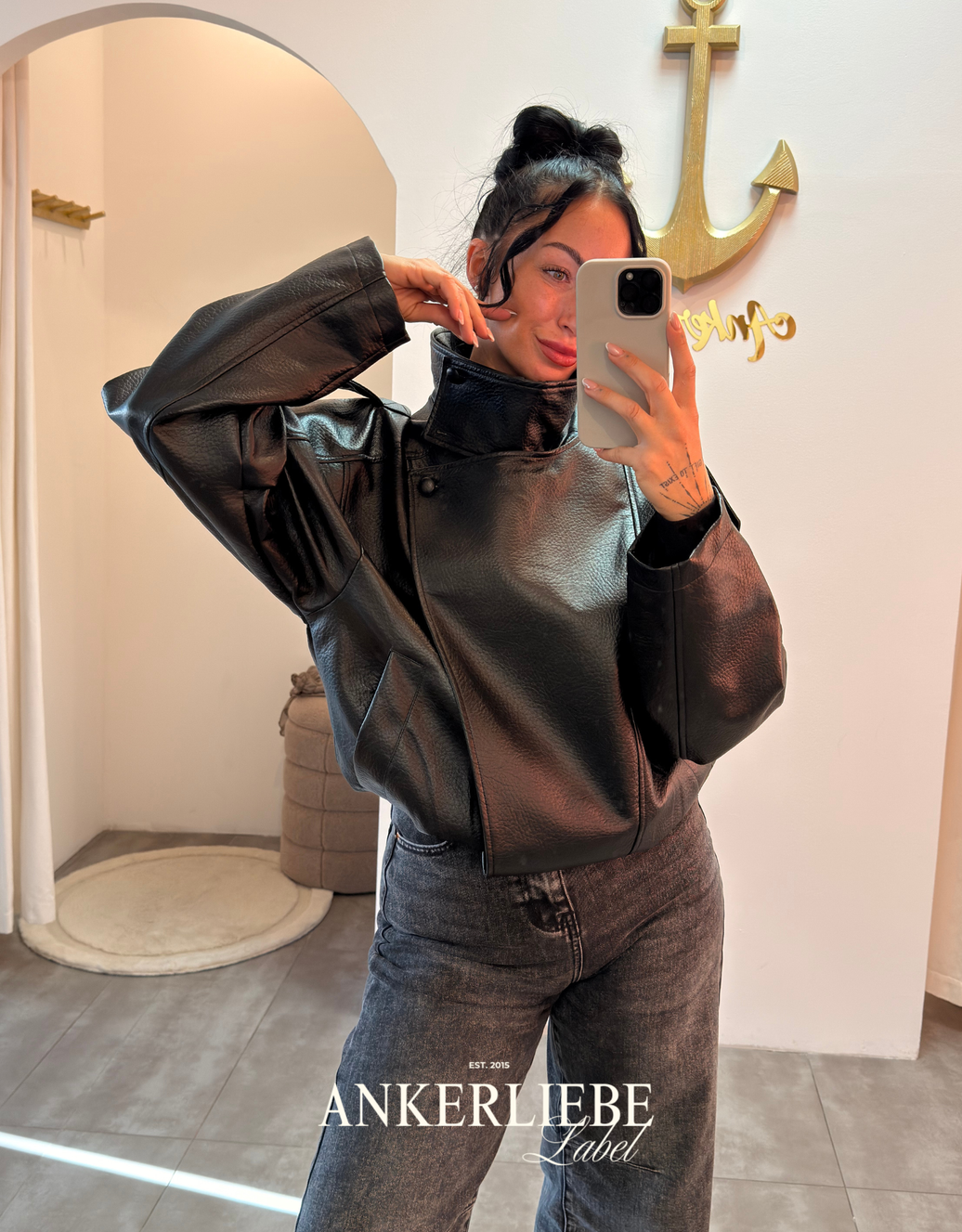 statement lederjacke (vegan)  | schwarz